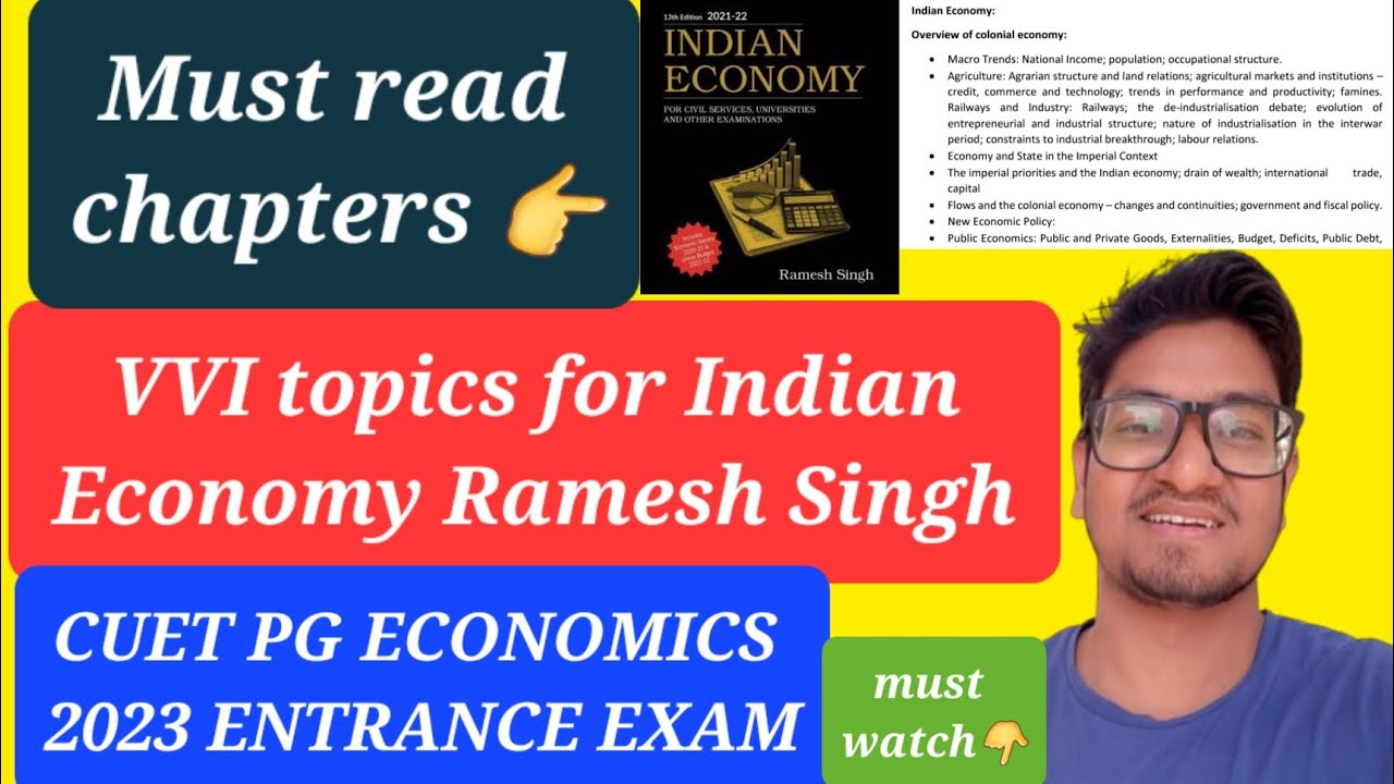 CUET pg Economics Indian Economy Ramesh Singh must Read vvi Chapters for #dse #hcu #jnu #bhu etc