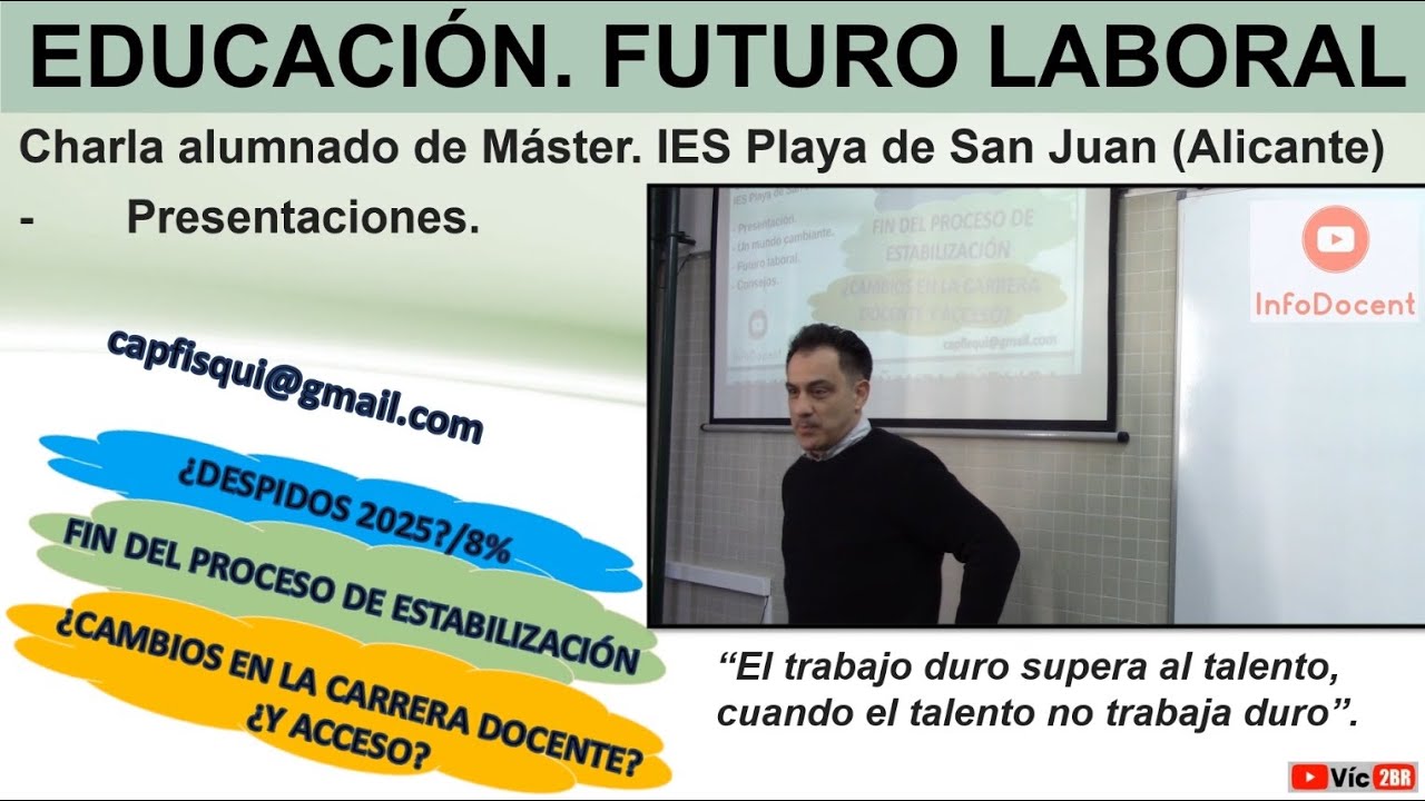 ⛈️ FUTURO LABORAL❓ en EDUCACIÓN. Charla: Máster de Educación en el IES Playa de San Juan (Alicante)💻