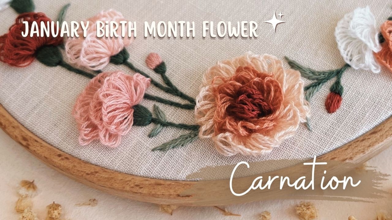 How to embroider delicate Carnation, January Birth Month Flower