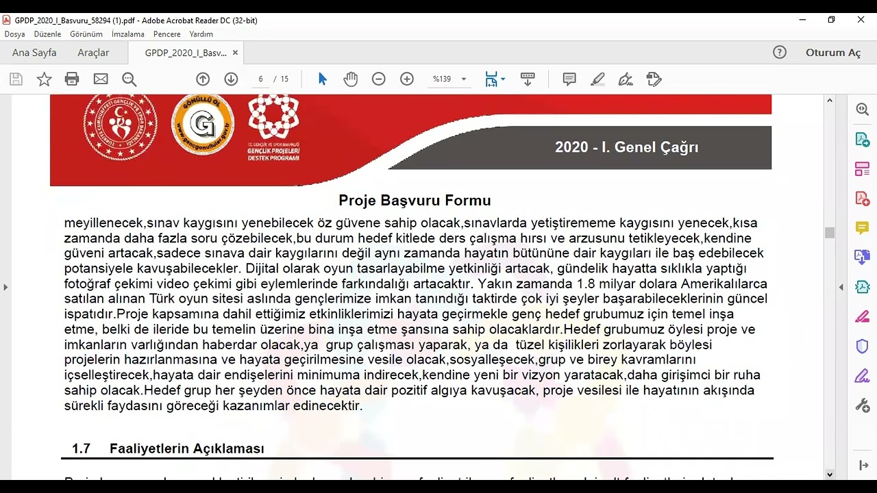 Gençlik ve Spor Bakanlığı Proje Örneği