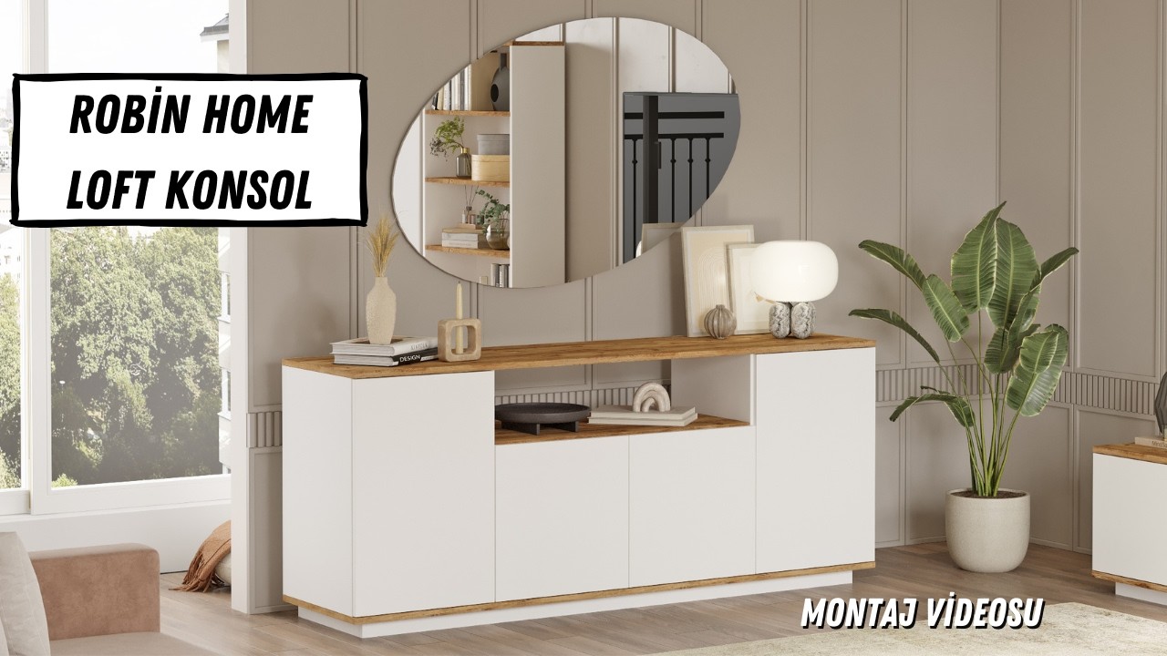 Robin Home Loft Konsol 4 Kapaklı Raflı 180cm Çam-Beyaz Montaj Videosu