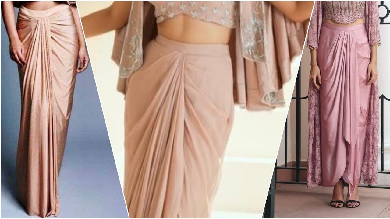 draped skirt cutting and stitching//trending drape skirt draped wrap skirt from scratch tutorial