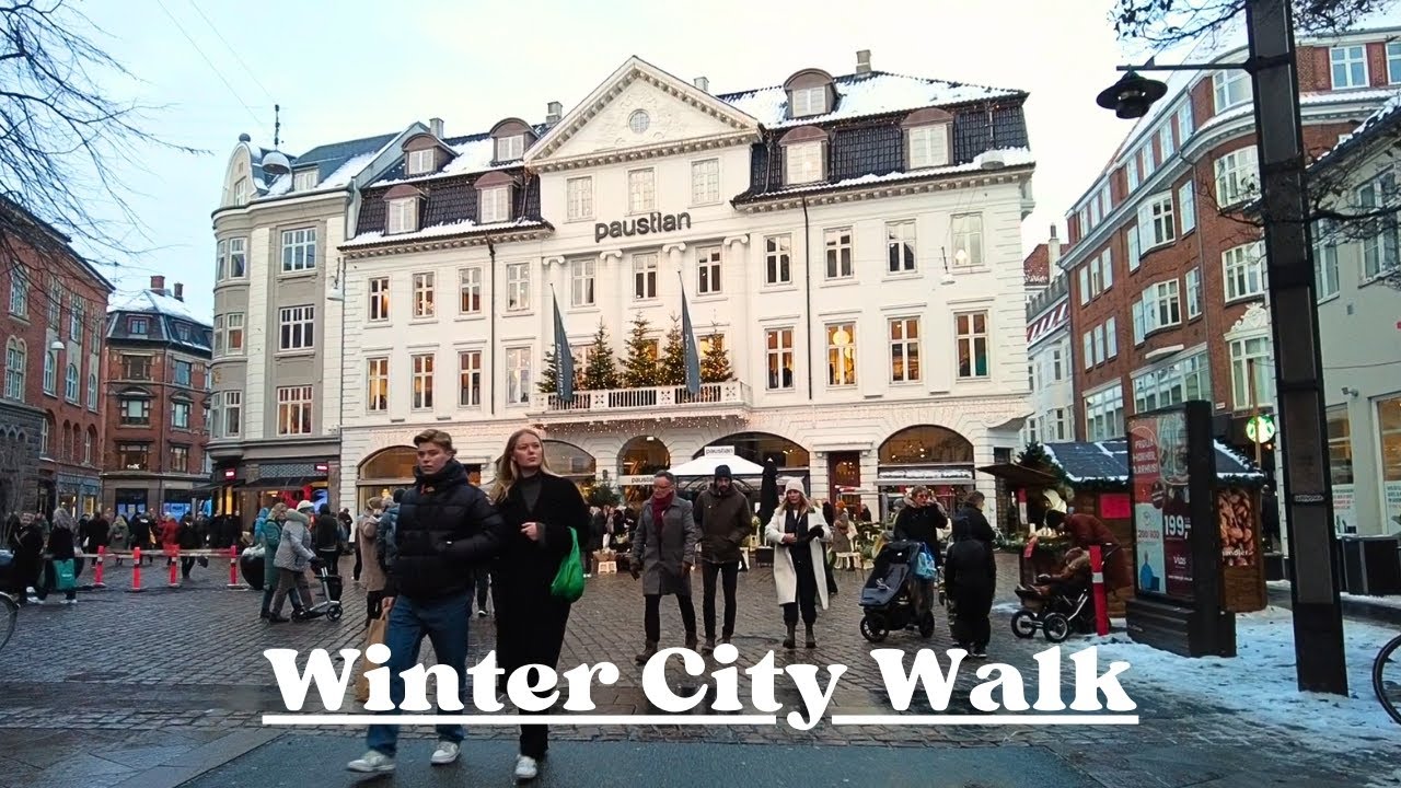 Winter City Walk Around Aarhus, Denmark - Christmas Vibes And Busy People - Scandinavian Walk 4k