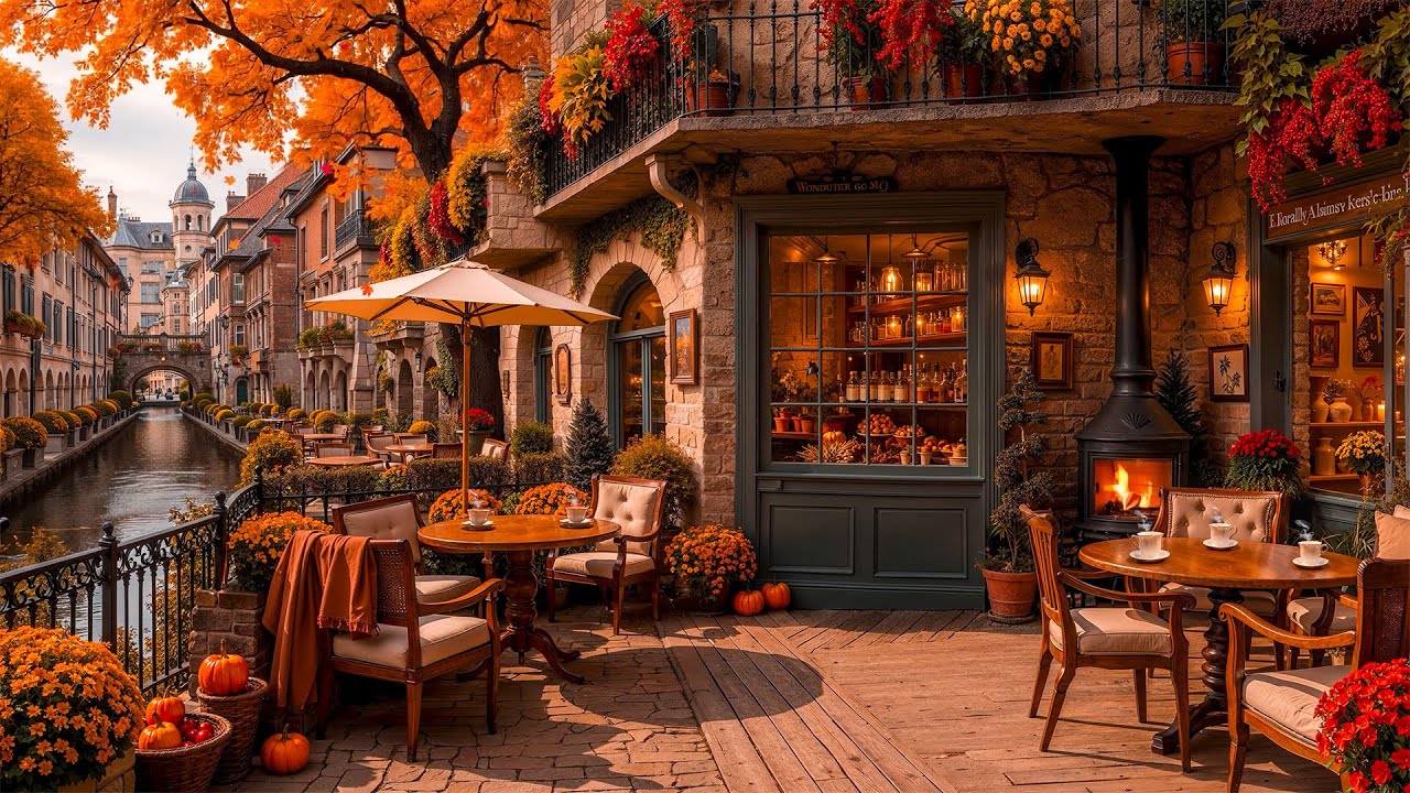 Autumn Jazz Café Music by the Canal 🍂 Soft Fall Morning & Jazz Relaxing Music for Study, Working