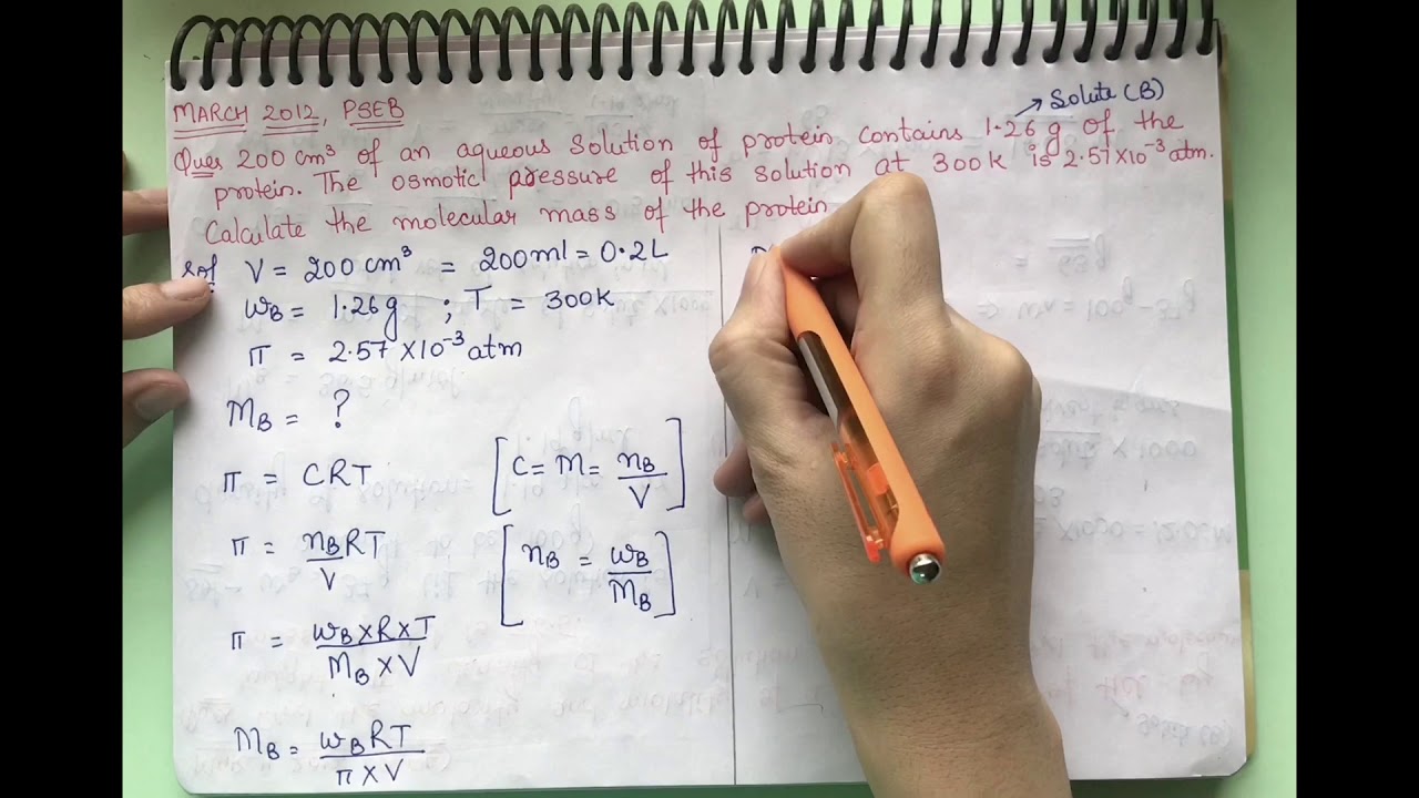 200cm3 of an aqueous solution of protein contains 1.26g of the protein. #chemistry #numerical #ncert