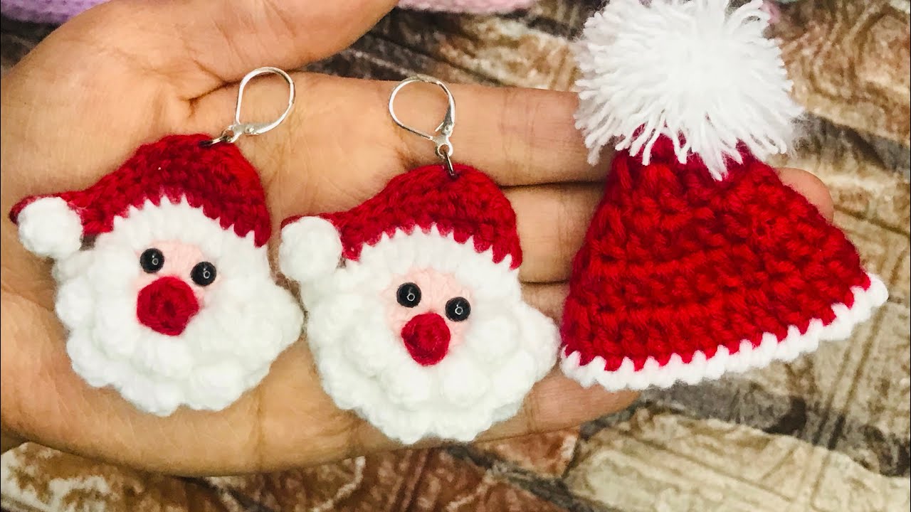 Aretes y horquilla de MINI PAPÁ NOEL 🎅GENERA INGRESOS TEJIENDO ESTE BELLO APLIQUE - paso a paso