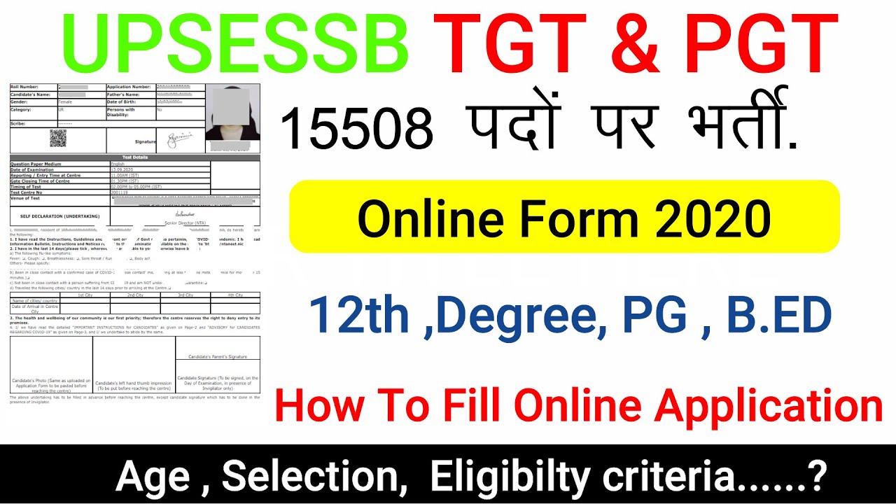 UPSESSB TGT & PGT Recruitment 2020 || Post-15508 || UPSESSB 2020  Online Form kaise Bhare||