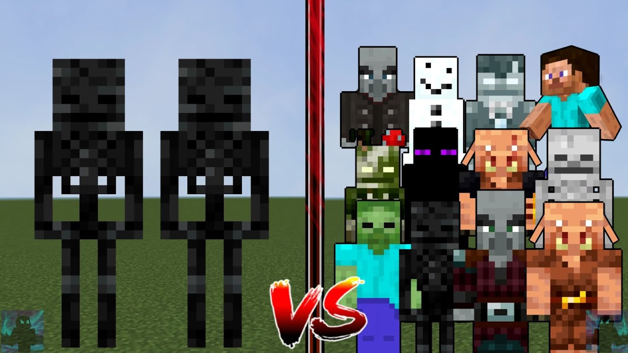 2 Wither Skeleton vs Every mob, All mobs, Minecraft Bosses, Herobrine in Minecraft mob battle!