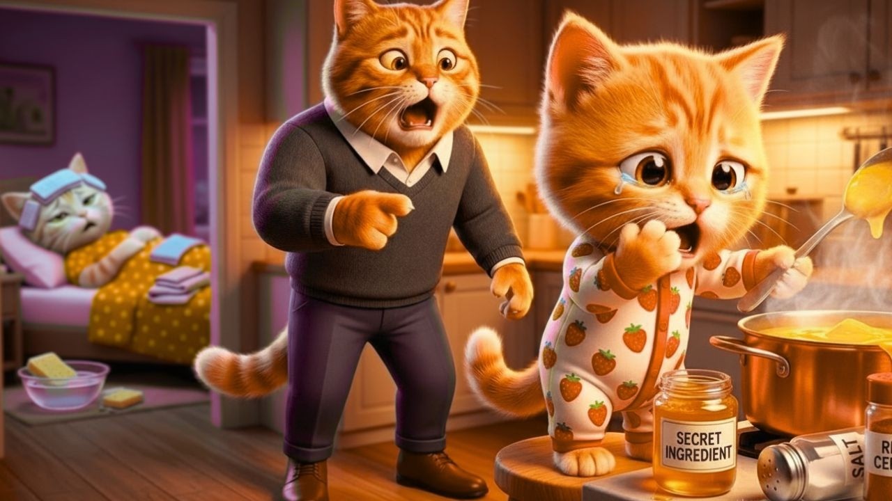 This Ginger Kitten Tried to Help Sick Mama… But Made a Big Mistake! 😳🍲