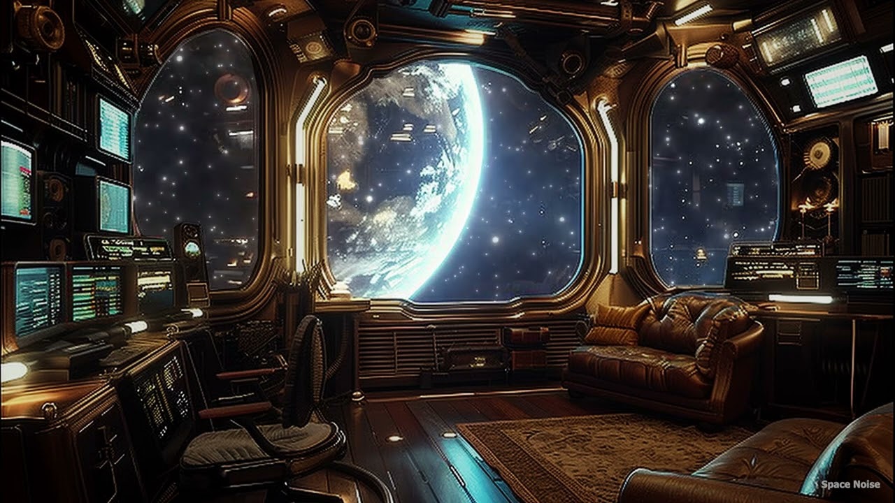 Old-World Space Station Ambience | Deep Space Silence with Earth View & Warm Interior (3 Hours)