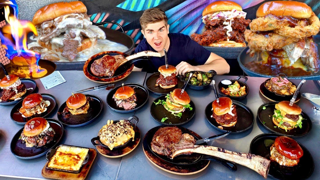 Eating the BEST Reviewed Burgers & Steaks FULL MENU Mukbang - Filet Mignon Big Mac, 40oz Tomahawk +
