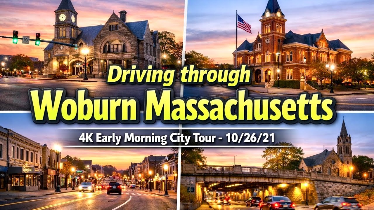🚖 Driving through Woburn Massachusetts | 4K Early Morning City Tour - 10/26/21