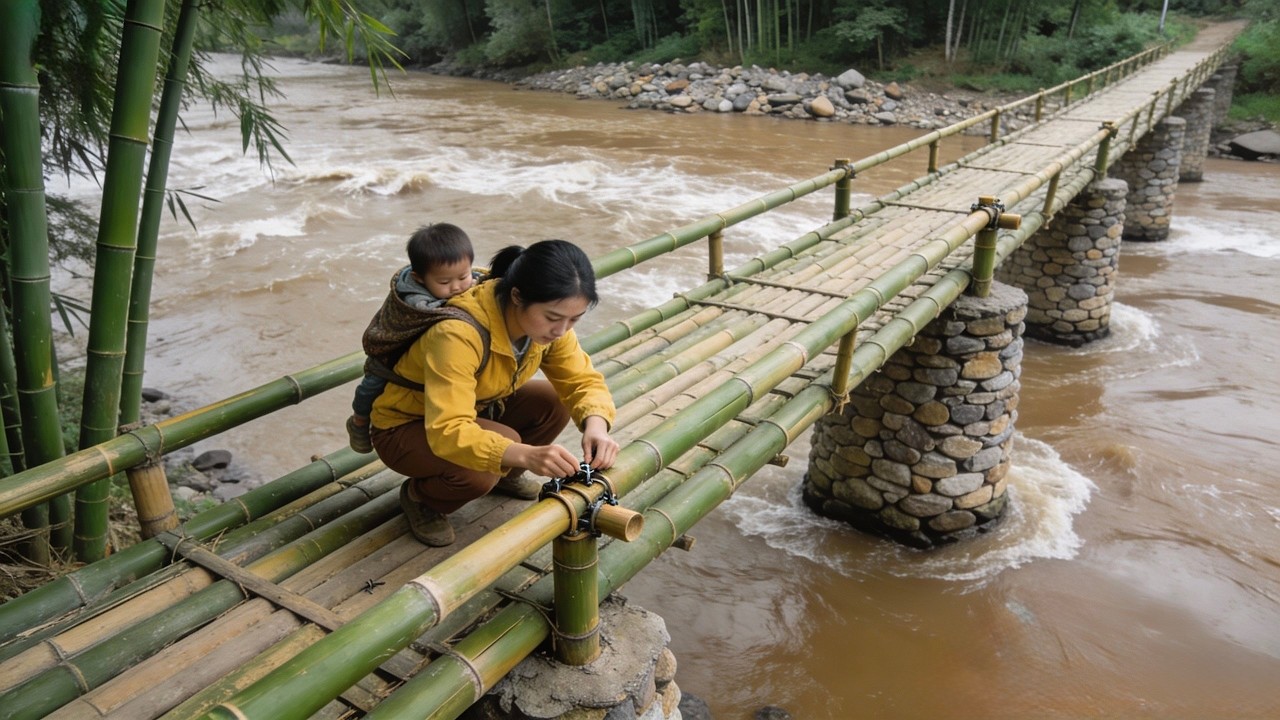 Young mother builds FLOOD OVERPASS bridge to get her child to school in 180 days.