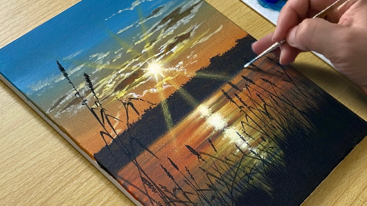 How to Paint a Glowing Sunset Over Water - Acrylic for Beginners