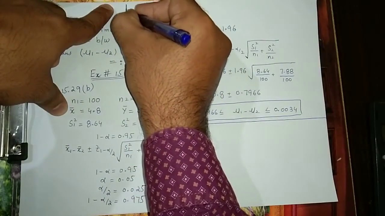 Interval Estimation of Difference between Two Population Means (Hindi/Urdu)