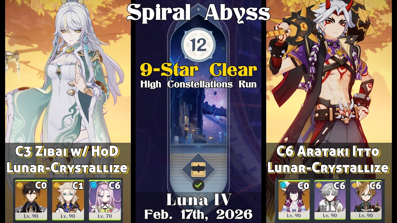 C3 Zibai & C6 Itto Lunar-Crystallize | Spiral Abyss Floor 12 | Genshin Impact Ver. Luna IV