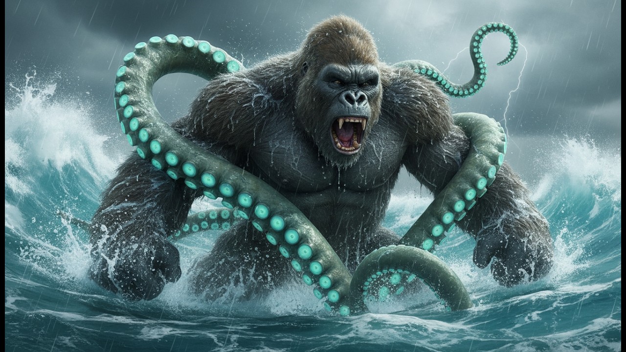 Kong's Battle Against the Giant Octopus: Epic Fight Scene