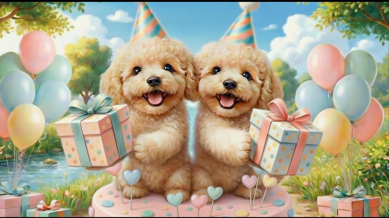 🎂 Happy Birthday Remix Song🌿🐶 Puppy Birthday Message with Stream Sounds 🐶🌿강아지 스케치북 생일 축하 메시지