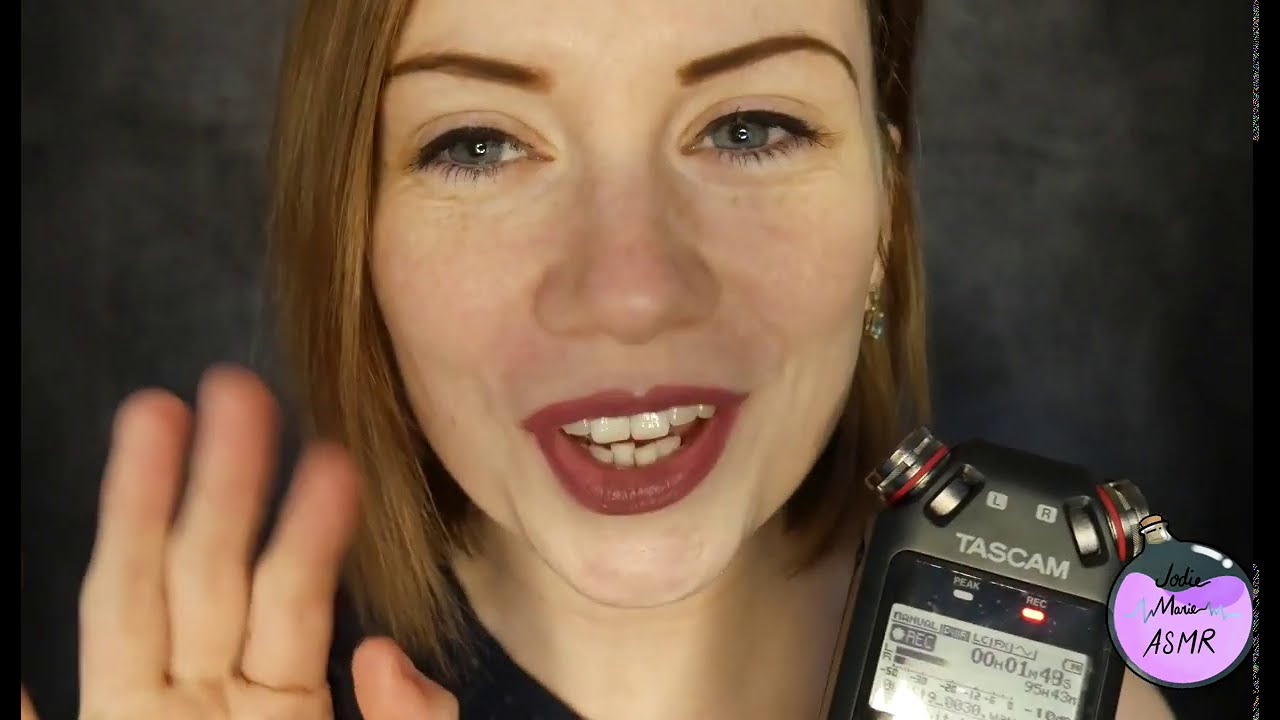 ASMR   Mouth Sounds, Sticky Sounds, Crinkly Latex Gloves Close up Tascam