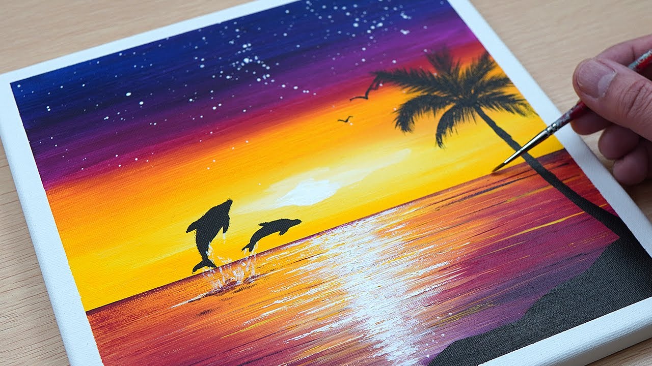 How to painting Hawaiian sunset🌅  | Acrylic Painting on Canvas Step by Step | ASMR#329