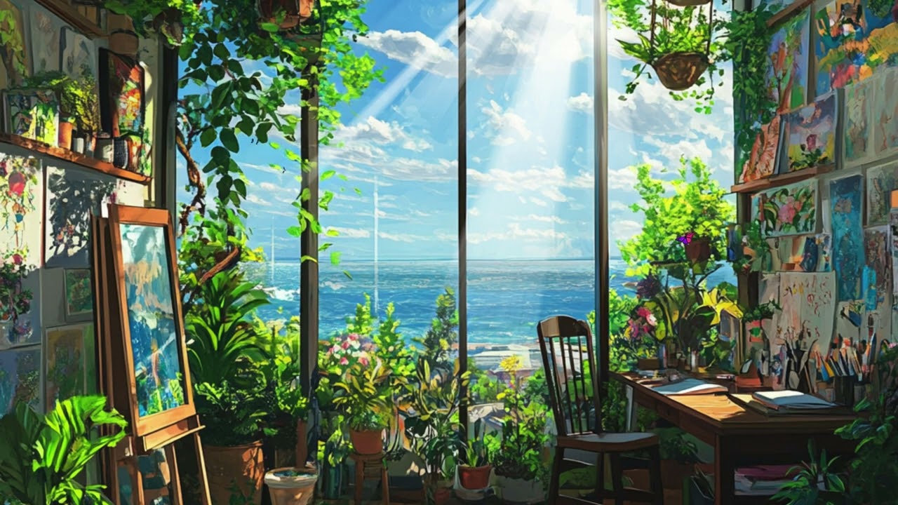 Art Studio Ambience with Ocean Views & Calming Music | Relax, Focus & Spark Creativity