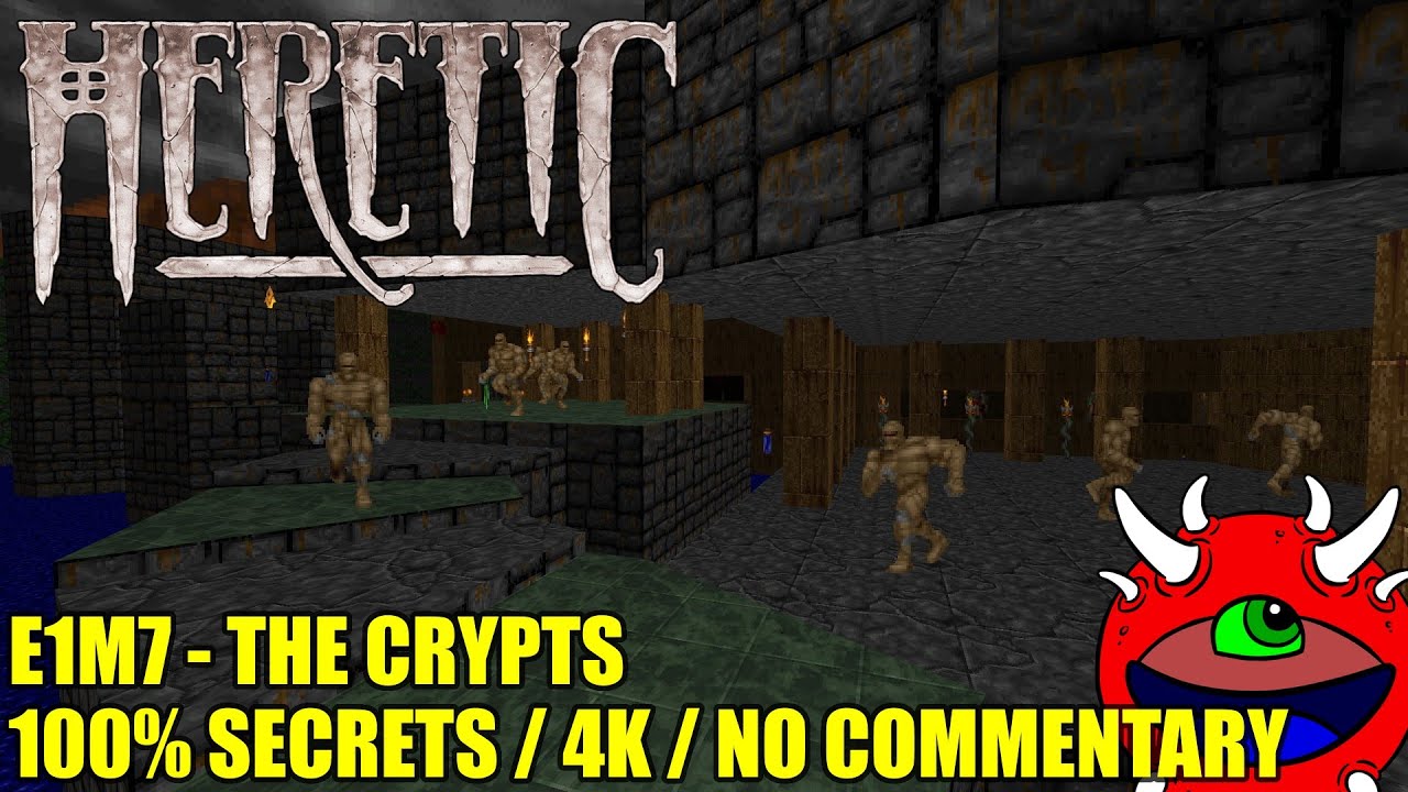 Heretic Gameplay - E1M7 The Crypts - 100% Secrets