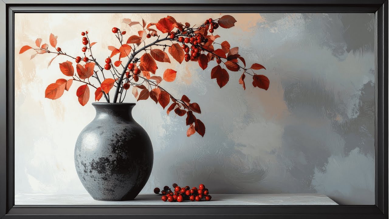 Elegant Autumn Branches in a Black Vase | Gallery-Style 4K Frame TV Art