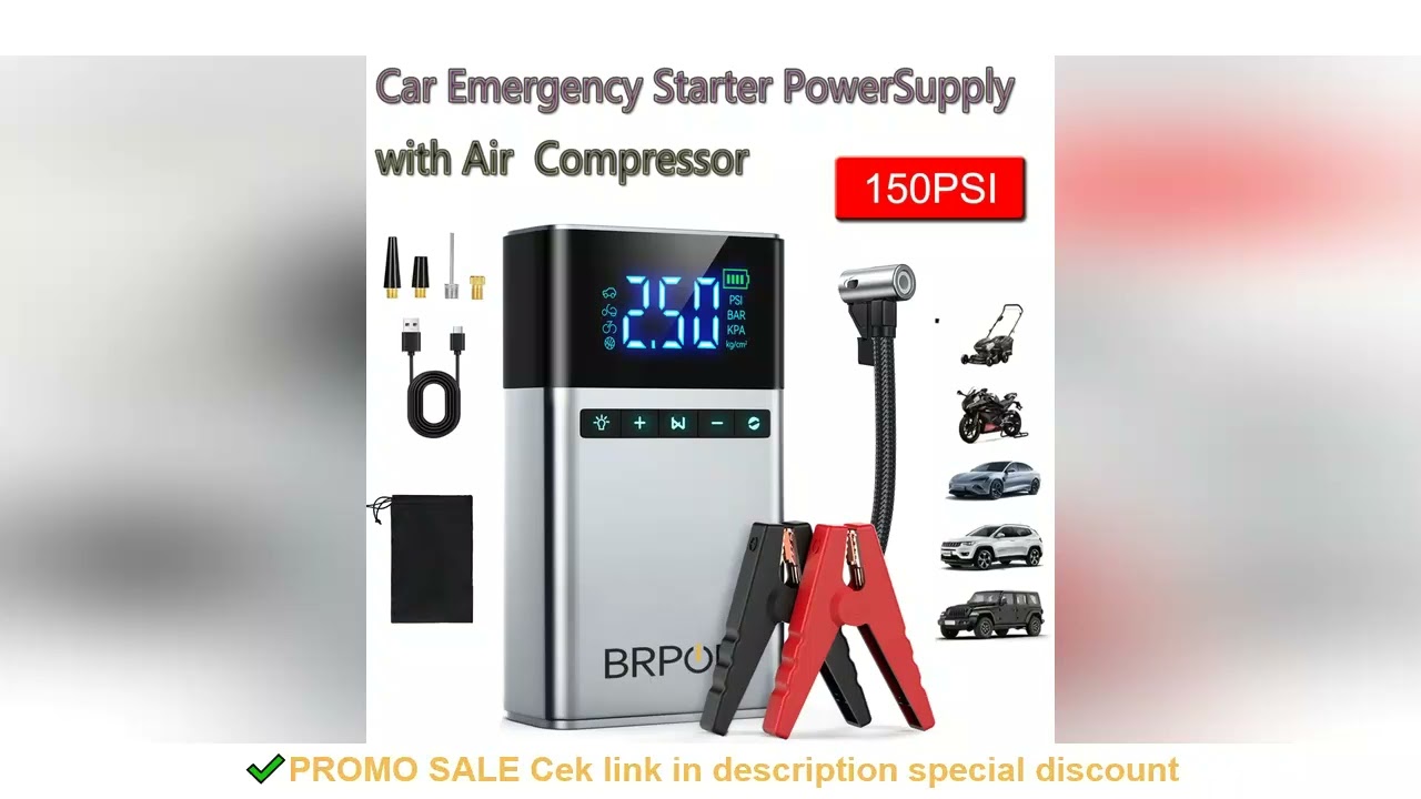BRPOM Portable Car Starter with Air Compressor Tire Inflat Starter 8000mAh Car Battery Starter Box C