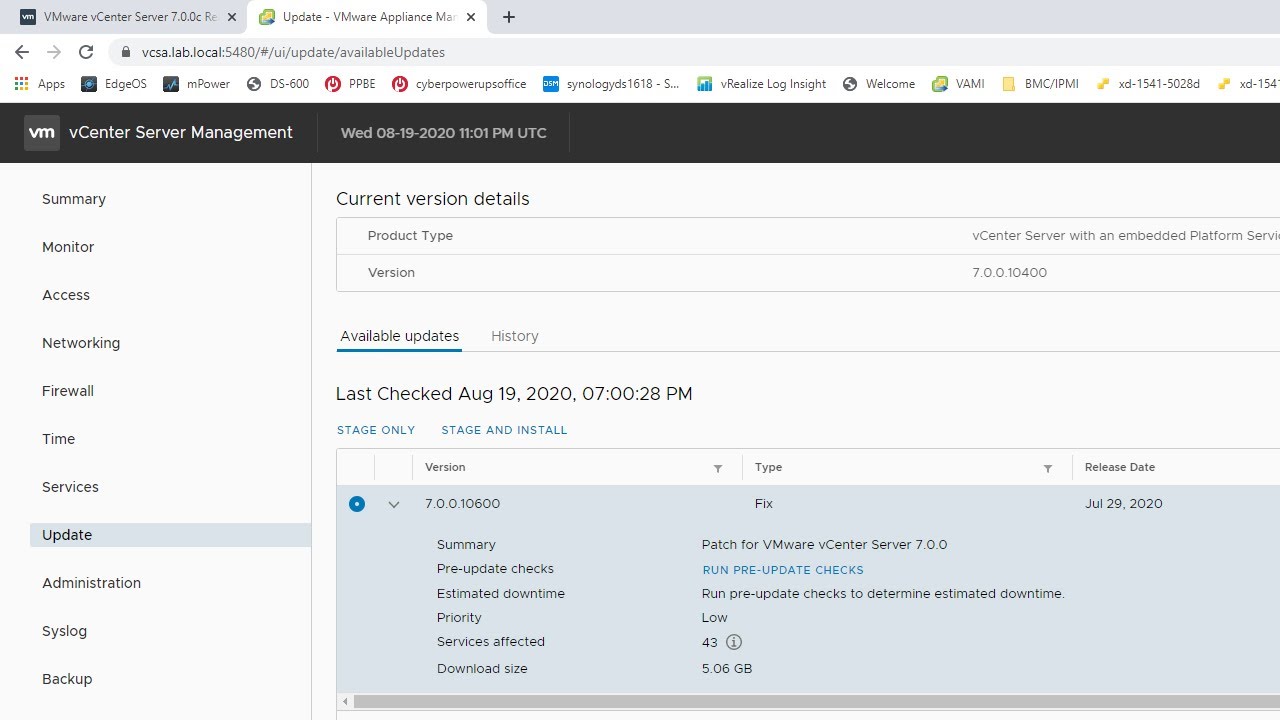 Successful and simple VAMI Update from VMware vSphere 7 0.0b to 7.0.0c