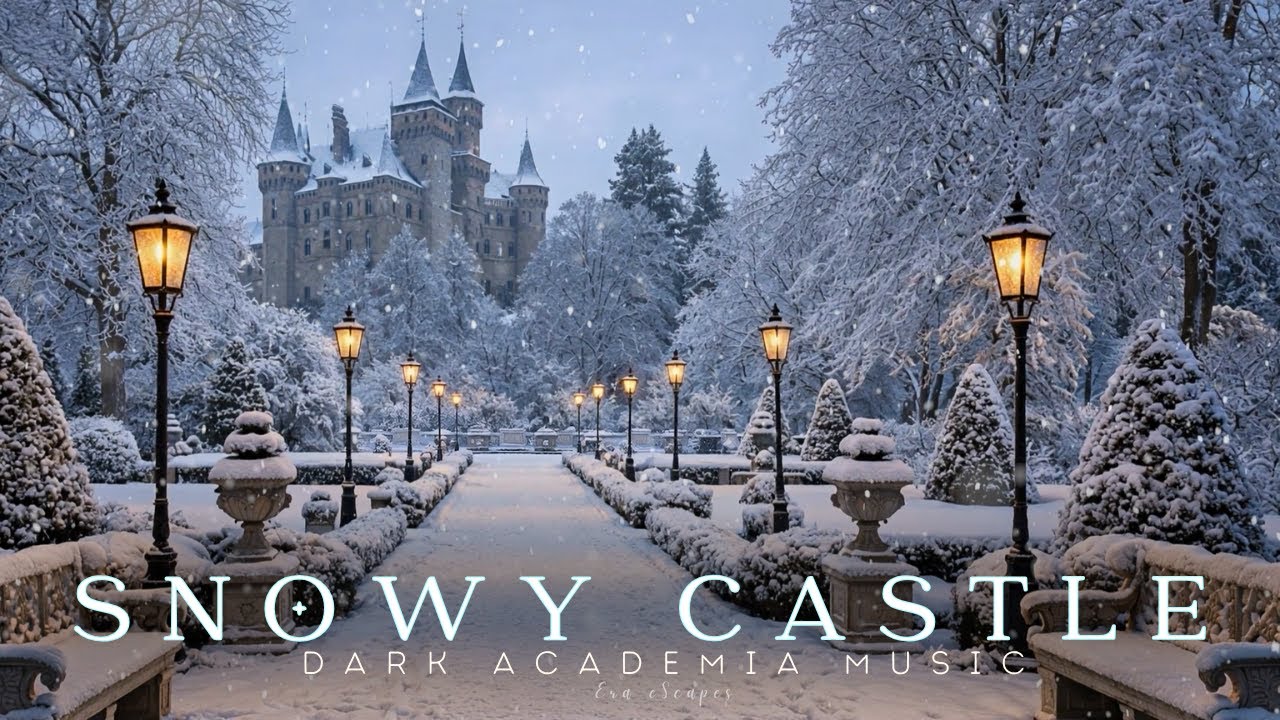 Snowy Castle Winter Garden | Dark Academia Piano & Strings Music for Study & Sleep