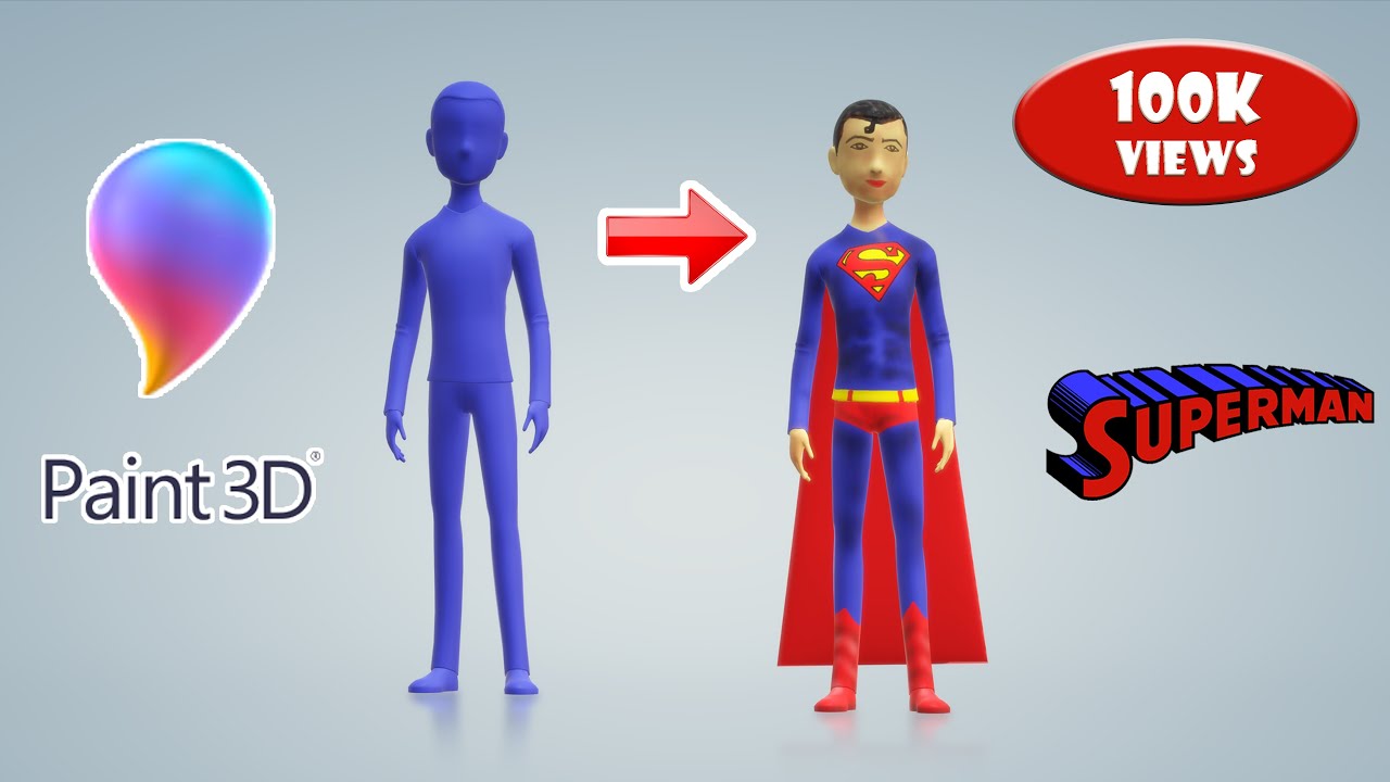 Windows 10 Paint 3d Tutorial : Creating an Superman and paint it ! Easy  3d modeling software ! Free