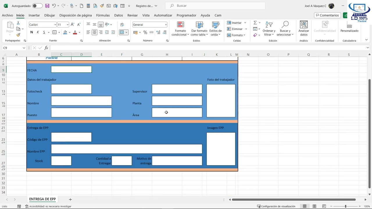 PART 1 - Registro de entrega y almacenamiento de EPP en Excel - ELABORACIÓN DE FORMATO