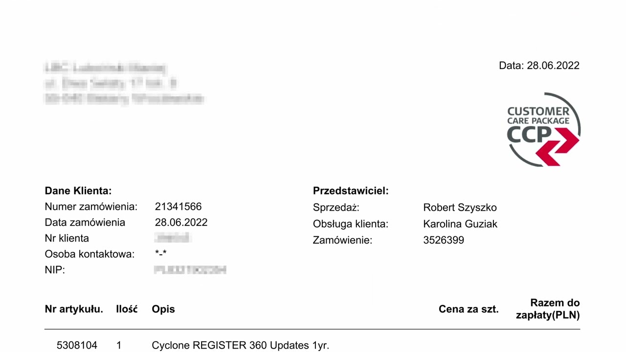 Certyfikat licencji i formularz kontraktu