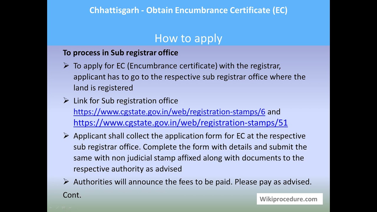 Chhattisgarh - Obtain Encumbrance Certificate (EC)