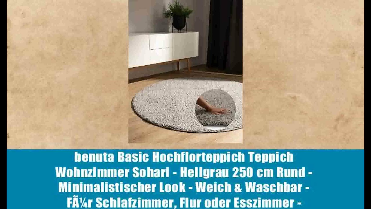 benuta Basic Hochflorteppich Teppich Wohnzimmer Sohari - Hellgrau 250 cm Rund - Minimalistischer