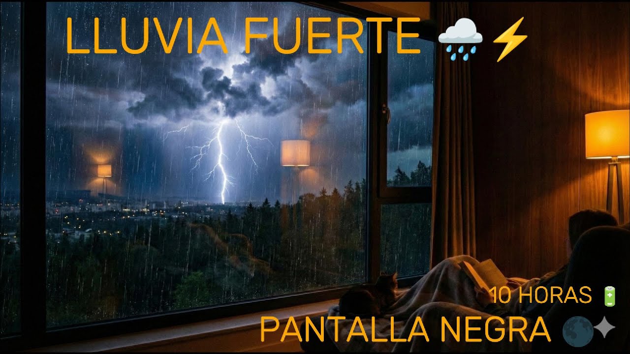 Lluvia y Truenos Fuertes PANTALLA NEGRA 🌑🌧️ (10 HORAS) Ahorra Batería 🔋 Rain Sounds Black Screen