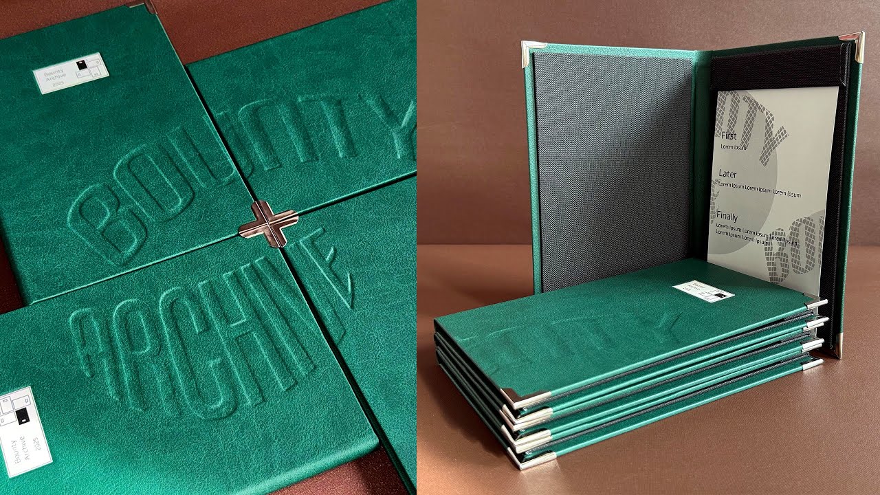 Handmade Dinner Menus | Leather Folding Menus with Magnetic Clipboard and Debossed Logo