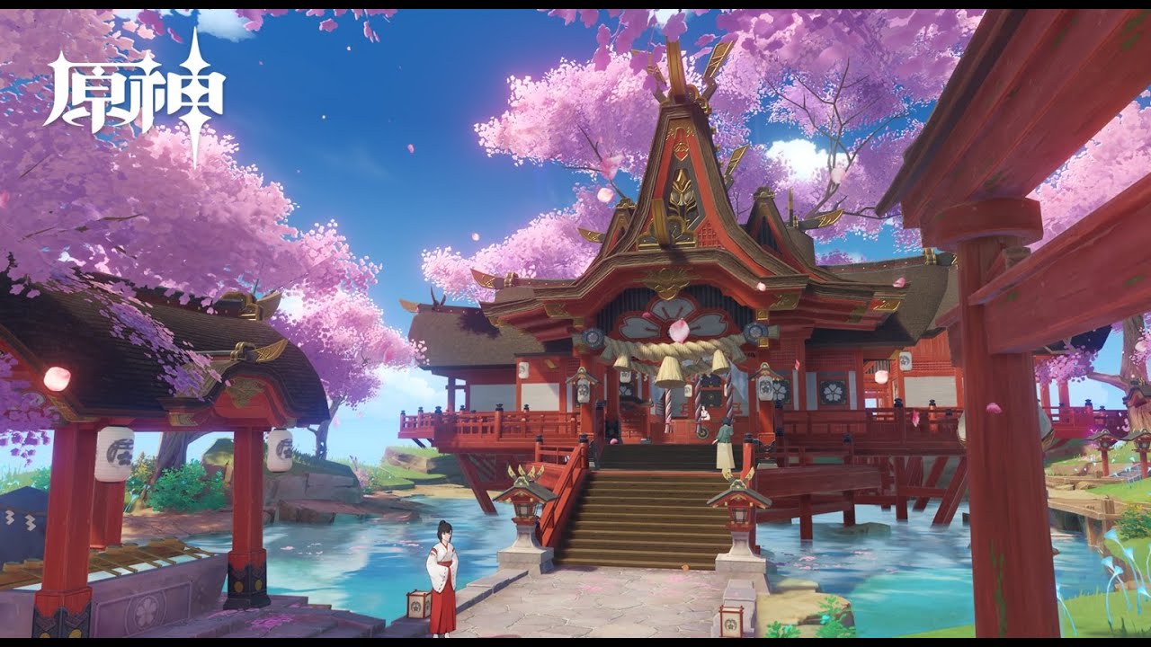 原神BGM 鳴神大社で桜のお花見 1時間 作業用/ASMR/環境音