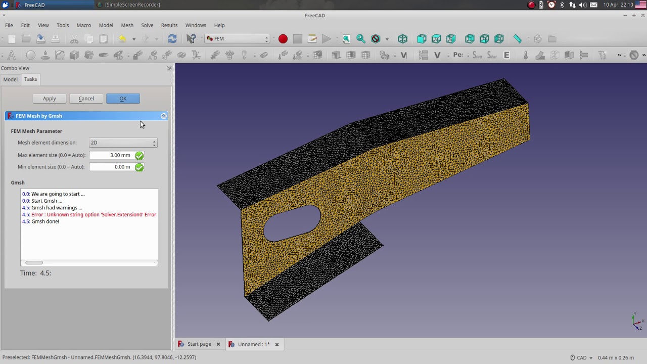 Freecad FEM 0.17 and CalculiX Launcher - Shell Elements