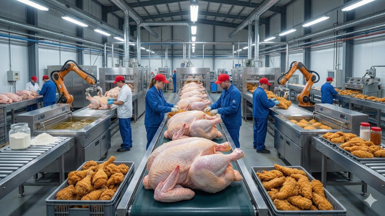 Inside a Modern Chicken Processing Factory: From Chicken to Fried Chicken (Full Process)