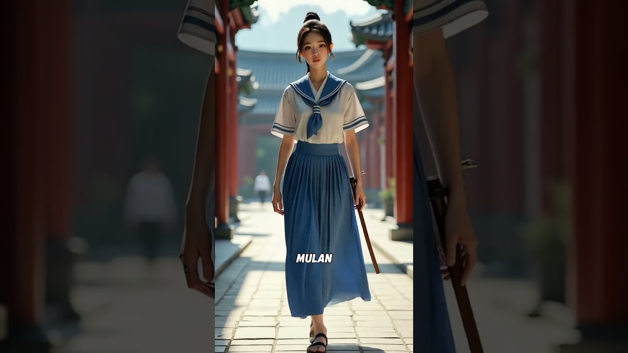 Disney princesses dressed as students in Japanese JK school uniforms.