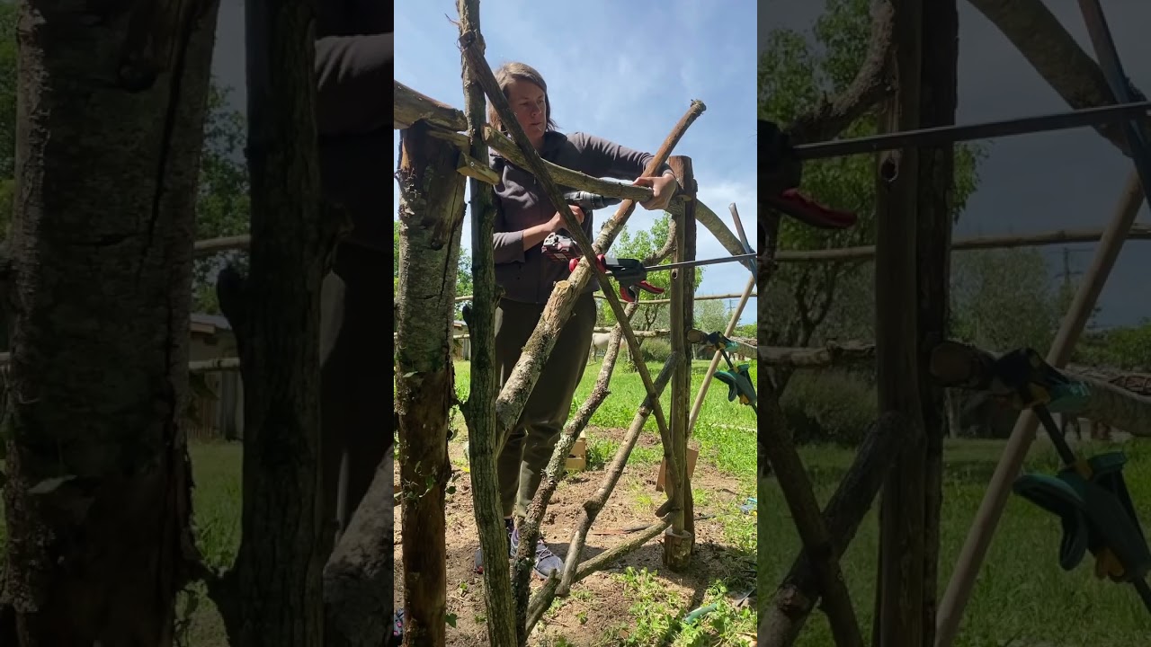 Fabrication d'un portillon avec du bois brut de la for&ecirc;t ASMR