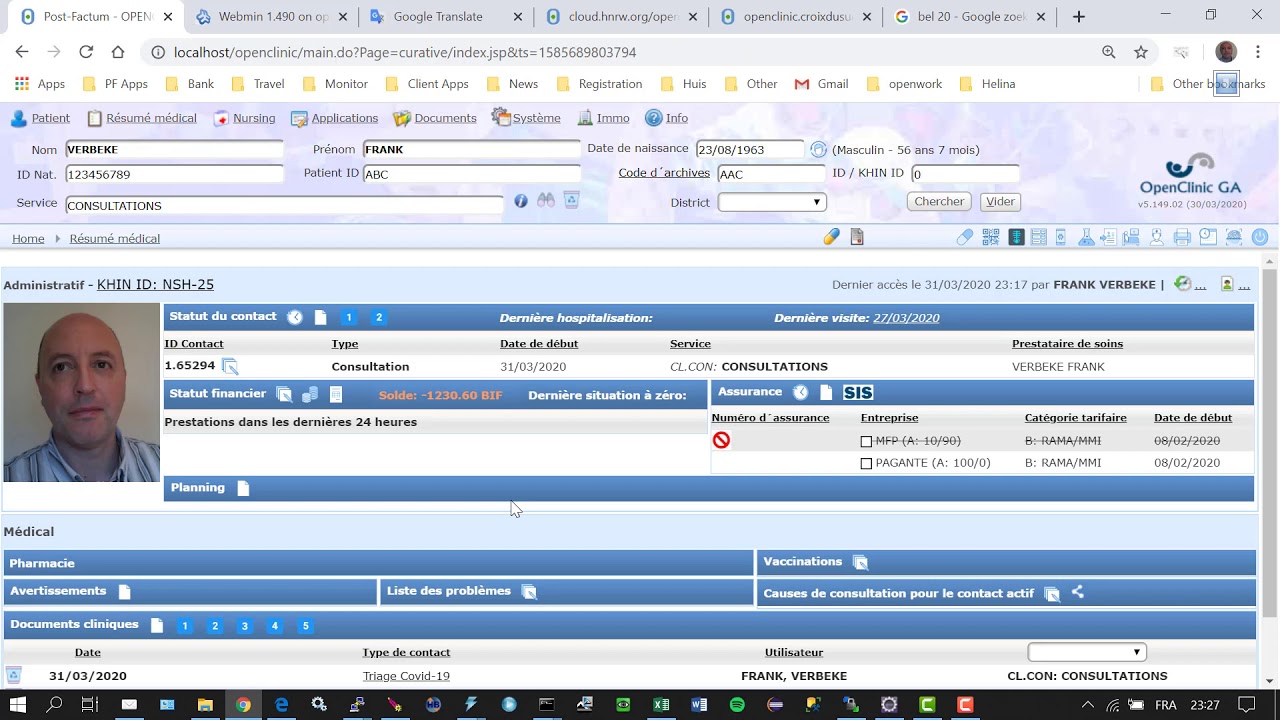 OpenClinic GA: Dossier clinique COVID-19