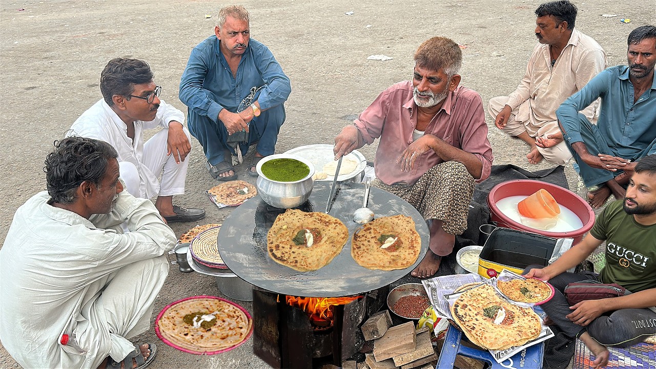Crazy Punjabi Roadside Breakfast | Saag Makhan Paratha & Aloo Paratha | Lahore Street Food Pakistan