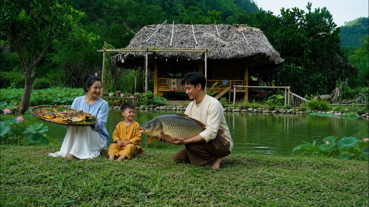 Catching a Big Fish & Ancient Fish Cooking Recipe || family life in the countryside
