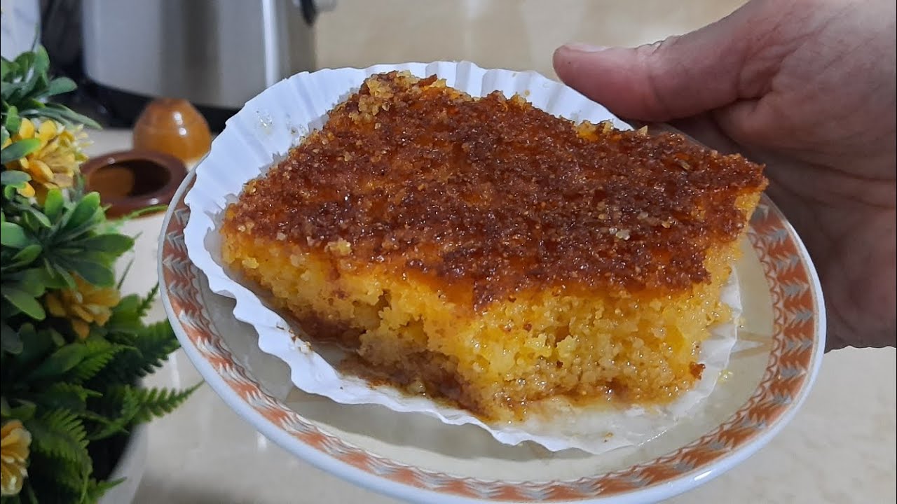 بسبوسة بدون غلوتين مشربة وبنينة