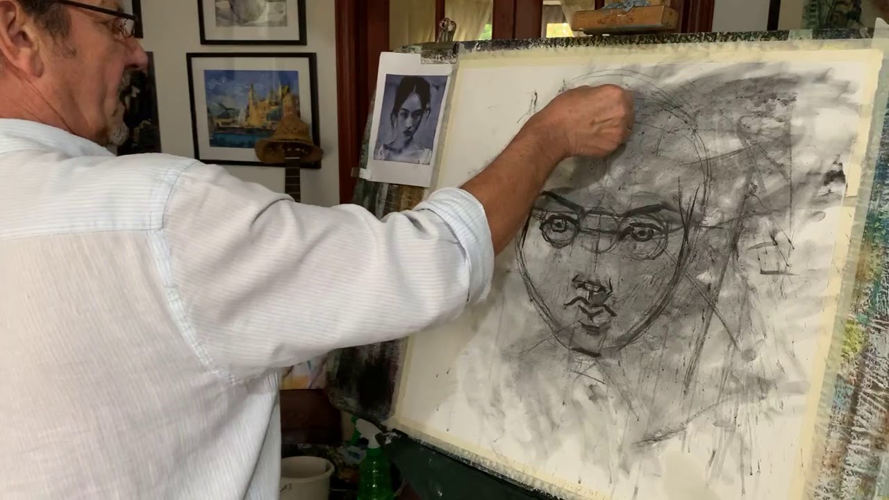 Charcoal and acrylic portrait Oriental
