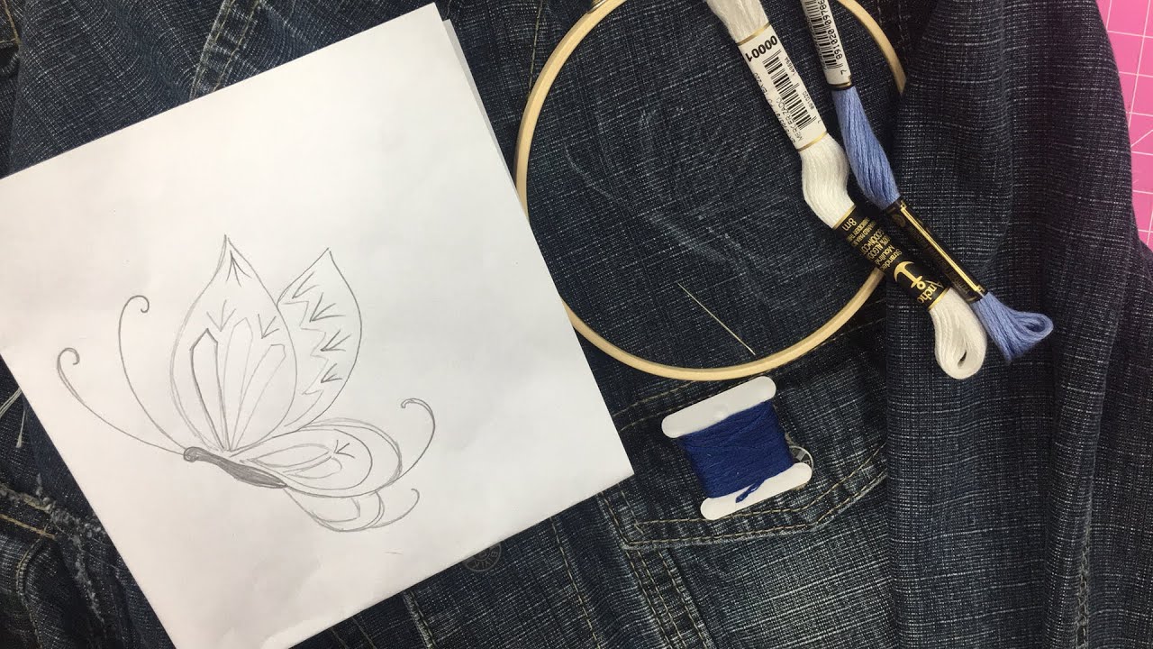 Bordado livre no jeans borboleta
