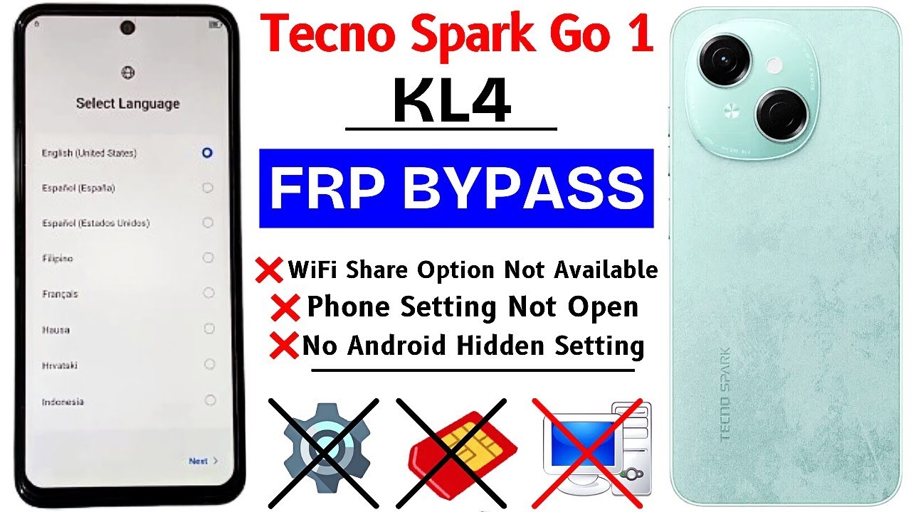 Tecno Spark Go 1 (KL4) Frp Bypass Android 14 - WiFi Share Option Not Show - Without Pc New Method