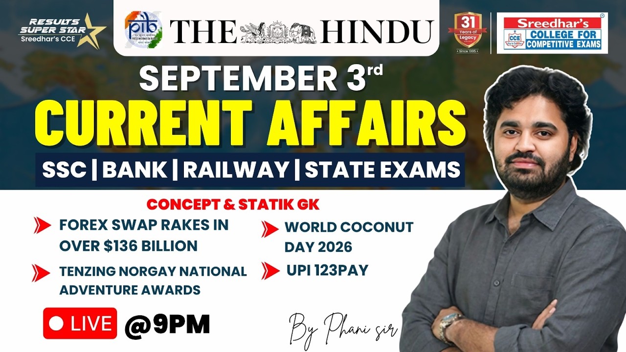 🔴Live | Daily Current Affairs in Telugu | 3rd SEP | Latest & Important News | PHANI SIR